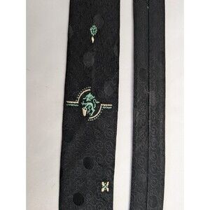Vintage Trimshaper Cavalier Louisville Black Silk Tie Green Embroidery 1950s